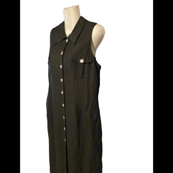 Plaza Collection Linen Blend Dress Black Button Down - Picture 2 of 7